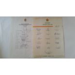 CRICKET, signed teamsheets, 1985 Zimbabwe to UK, (all 16 signatures, one laid down); 1995 England