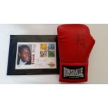 BOXING, signed red Lonsdale boxing glove by Frank Bruno, also signed commemorative cover by