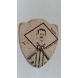 BAINES, shield-shaped cricket card, North, Wainwright inset, creasing to corners, FR