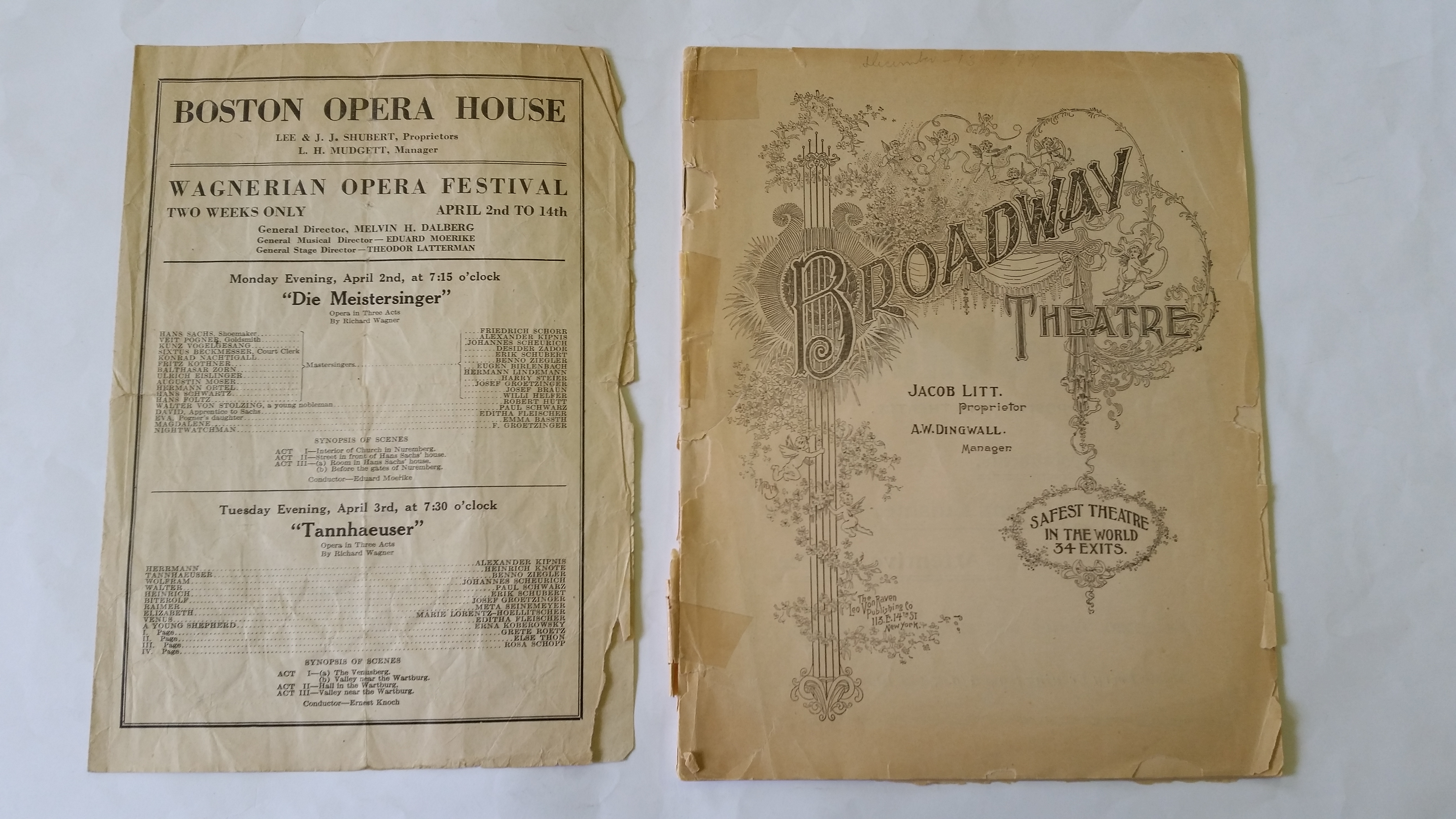 THEATRE, programmes, USA selection, early, inc. opera, some tears to edges, creases & repairs, FR to