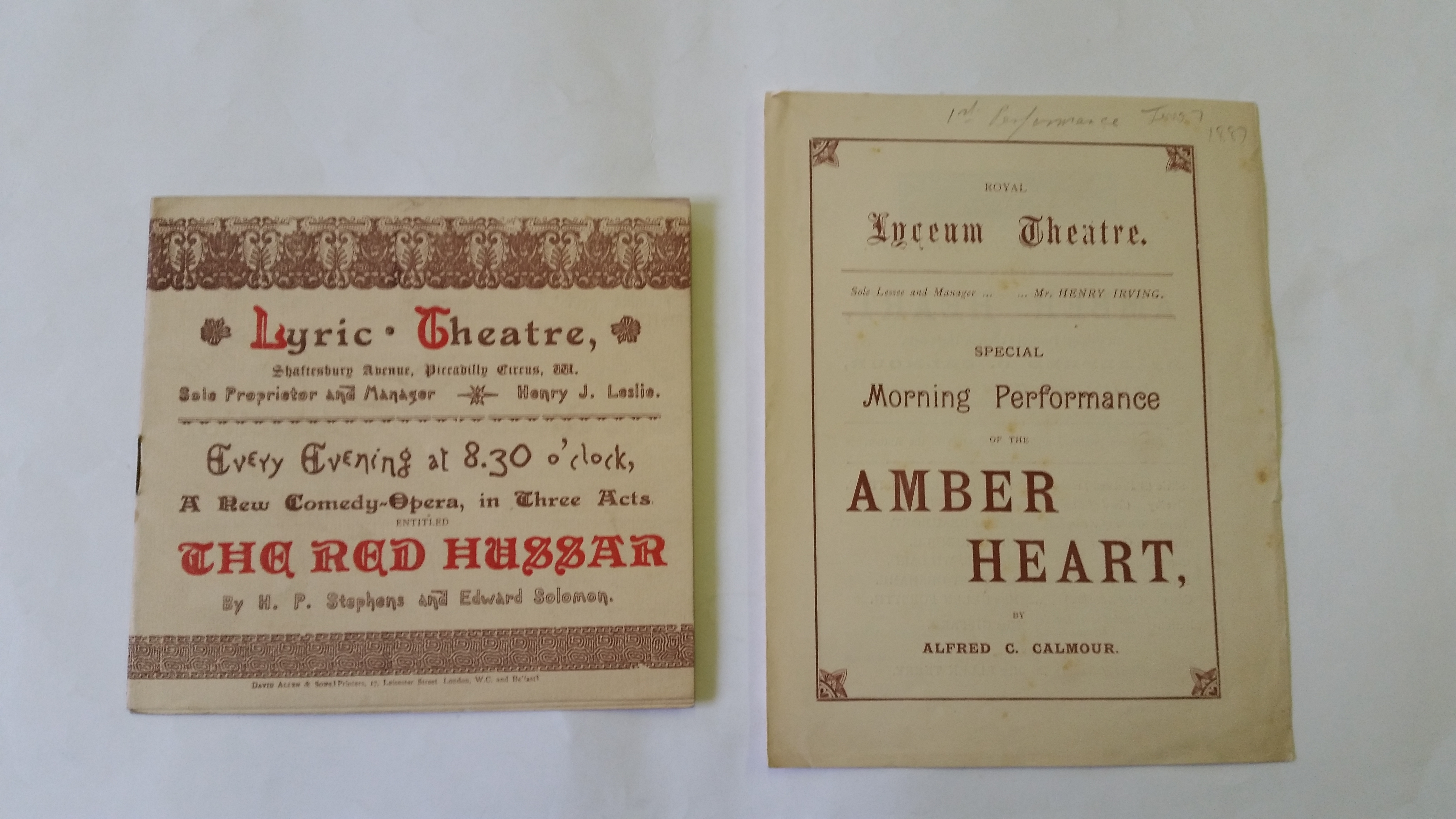 THEATRE, programmes, 1800s, inc. Lyric (14), Lyceum (17), plays, comedy, opera etc., signs of