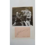 BOXING, signed piece by Len Harvey (rushed signature), laid down to card beneath photo showing him