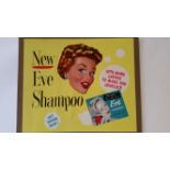 ADVERTISING, poster, New Eve Shampoo, showing head of lady and packet, 11.5 x 9.5, laid down to