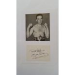 BOXING, signed piece by Joe Lucy, laid down to card beneath photo showing him half-length in