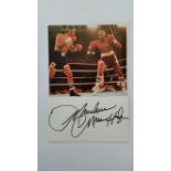 BOXING, signed piece by Marvellous Marvin Hagler, laid down to card beneath photo showing him full-