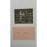 BOXING, signed piece by Jack Gardner, laid down to card beneath photo showing him in ring with