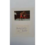 BOXING, signed piece by Brian London, laid down to card beneath photo showing him full-length in