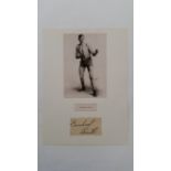 BOXING, signed piece by Gunboat Smith, laid down to card beneath photo showing him full-length in