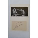 BOXING, signed piece by Johnny Williams, laid down to card beneath photo showing him half-length