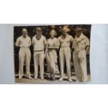 CRICKET, original press photo, showing Oldfield, McCabe, O'Reilly & one other (with lady), in