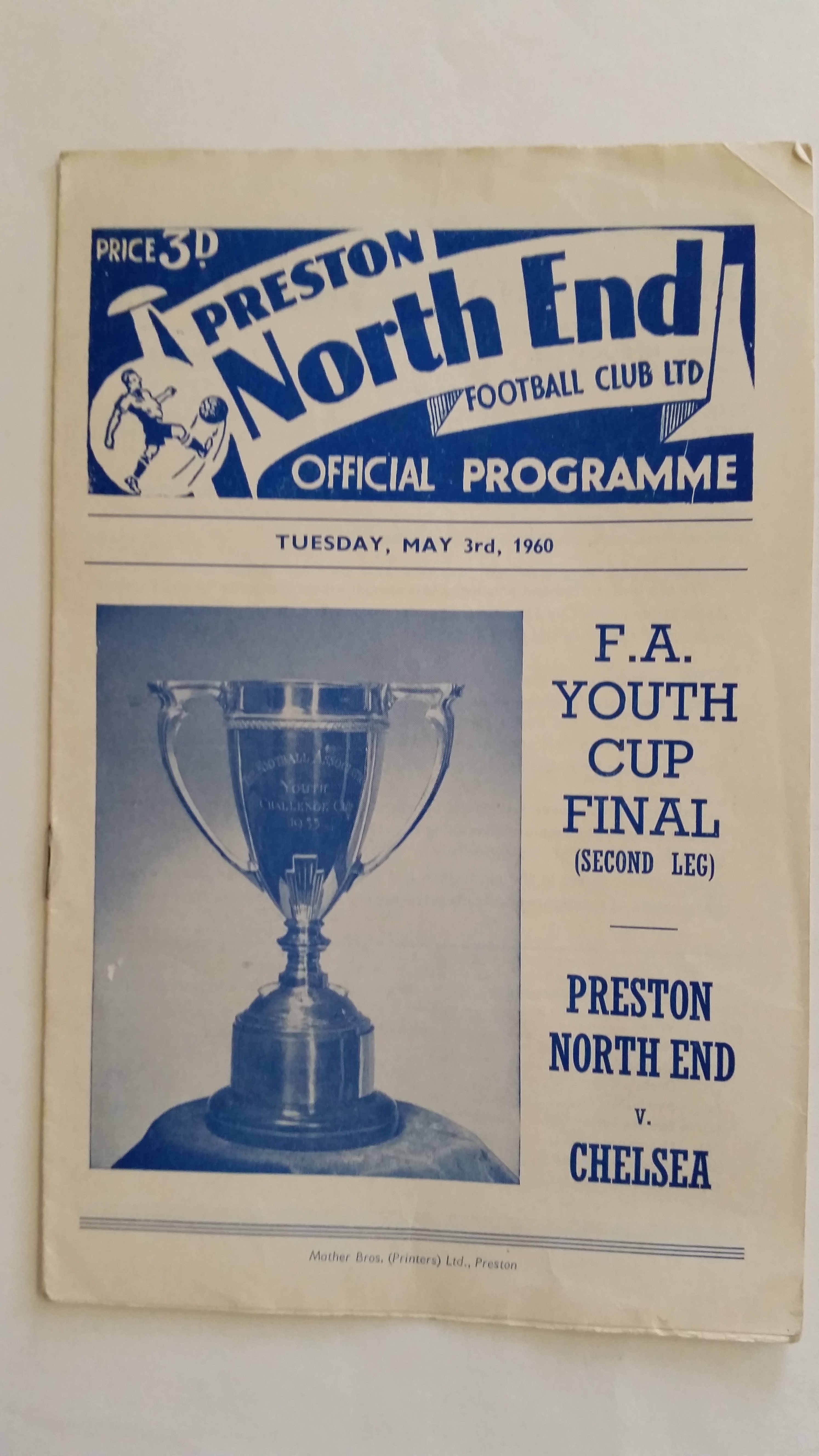 FOOTBALL, programme, Preston North End v Chelsea, 3rd May 1960, Youth Cup Final (2nd leg), VG