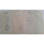 FOOTBALL, signed lined pages, some with pieces laid down, 1946-50s, inc. Sankey, D. Sears, Mike