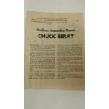 POP MUSIC, signed page removed from programme by Chuck Berry, with smiley face sketch, magazine
