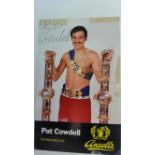 BOXING, signed promotional card by Pat Cowdell, corner-mounted to card showing him three-quarter