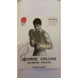 BOXING, signed promotional photo by George Collins, showing him half-length in boxing pose, 5.75 x