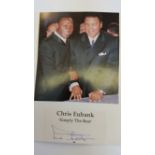 BOXING, signed piece by Chris Eubank, laid down to card beneath magazine photo showing him half-