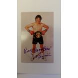 BOXING, signed p/c by Ray Mancini, corner-mounted to card showing him full-length in boxing pose