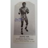 BOXING, signed promotional card by Maurice Hope, laid down to card showing him full-length in boxing