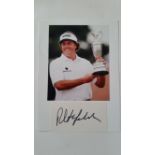 GOLF, signed white card by Phil Mickelson (Open Champion 2013), laid down to card with attached