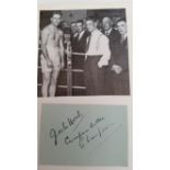 BOXING, signed piece by Jack Hood, laid down to card beneath magazine photo showing him three-