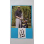 GOLF, signed white card by Ernie Els (Open Champion 2002, 2012), laid down to card with attached