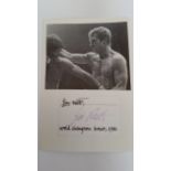 BOXING, signed piece by Jim Watt, laid down to card beneath photo showing him half-length in action,