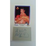 BOXING, signed piece by Dave McAuley, laid down to card beneath promotional card showing him half-
