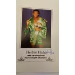 BOXING, signed promotional card by Herbie Hide, corner-mounted to card showing him three-quarter