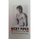 BOXING, signed promotional card by Nicky Piper, corner-mounted to card showing him half-length in