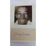 BOXING, signed piece by Sandy Sadler, laid down to card beneath photo showing him h/s, 6 x 8.5