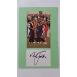 GOLF, signed white card by Nick Faldo (Open Champion 1987, 1990, 1992), laid down to card with