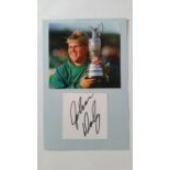 GOLF, signed white card by John Daly (Open Champion 1995), laid down to card with attached