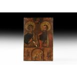 Greek Painting with Saints and Benediction Scene