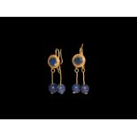 Roman Gold Earrings with Bead Drops