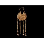 Islamic Gold Crescent Earring with Drops