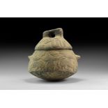 Western Asiatic Carved Stone Lidded Vessel