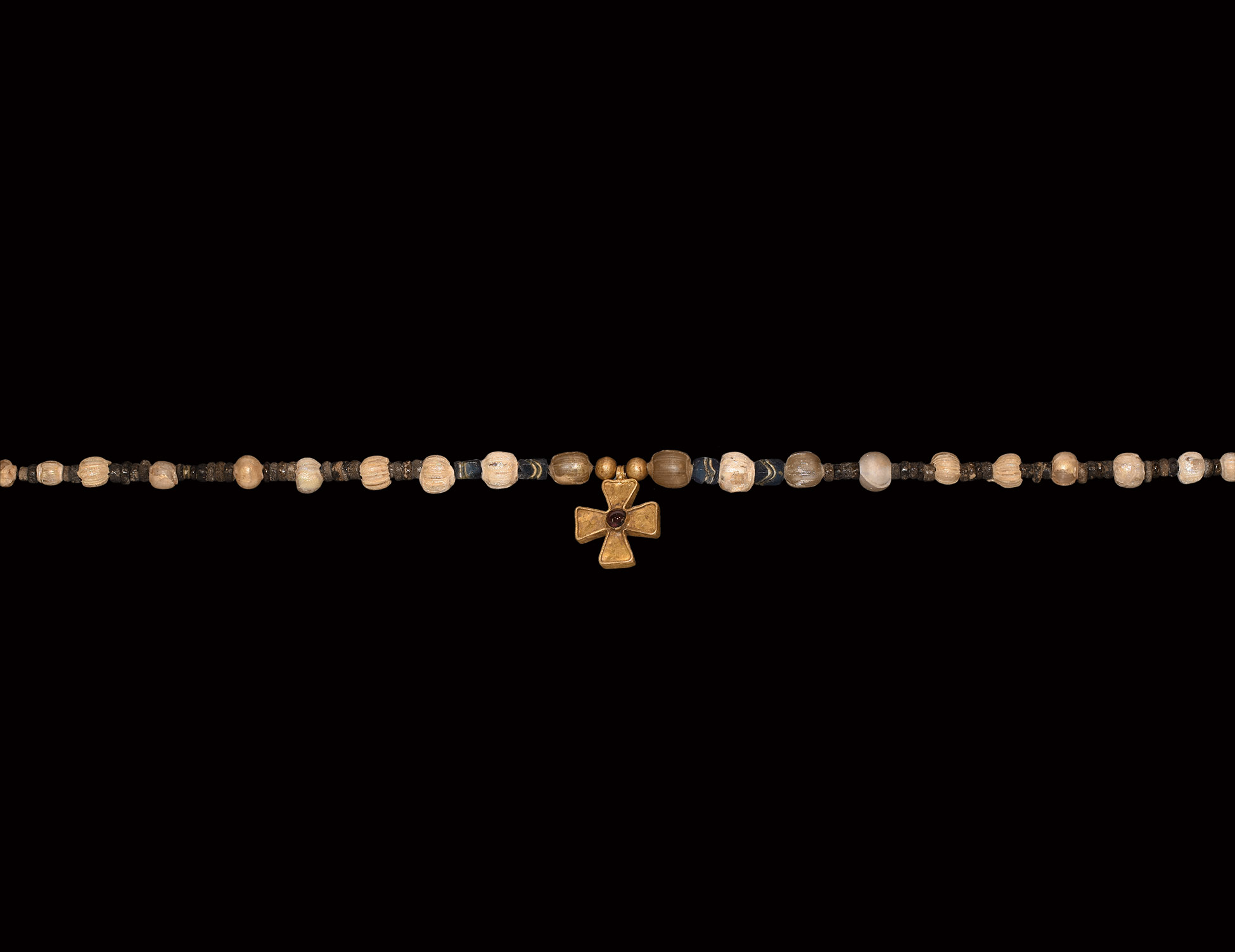 Byzantine Bead Necklace & Gold Cross Pendant