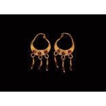 Parthian Gold Earrings with Garnet Drops