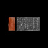 Neo-Assyrian Cylinder Seal with Worship Scene