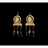 Large Roman Gold Cameo Earring Pair
