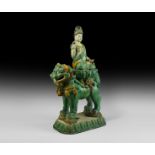 Chinese Ming Glazed Lion and Goddess Statue