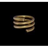 Eastern Hellenistic Gold Ornamented Spiral Ring