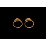 Greek Gold Bull's Head Earring Pair