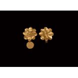 Greek Gold Flower Pendant Pair