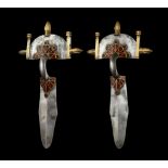 Gothic Gold Clad Silver Brooch Pair with Garnets