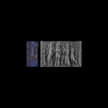 Western Asiatic Cylinder Seal with Worshipping and Contest Scenes