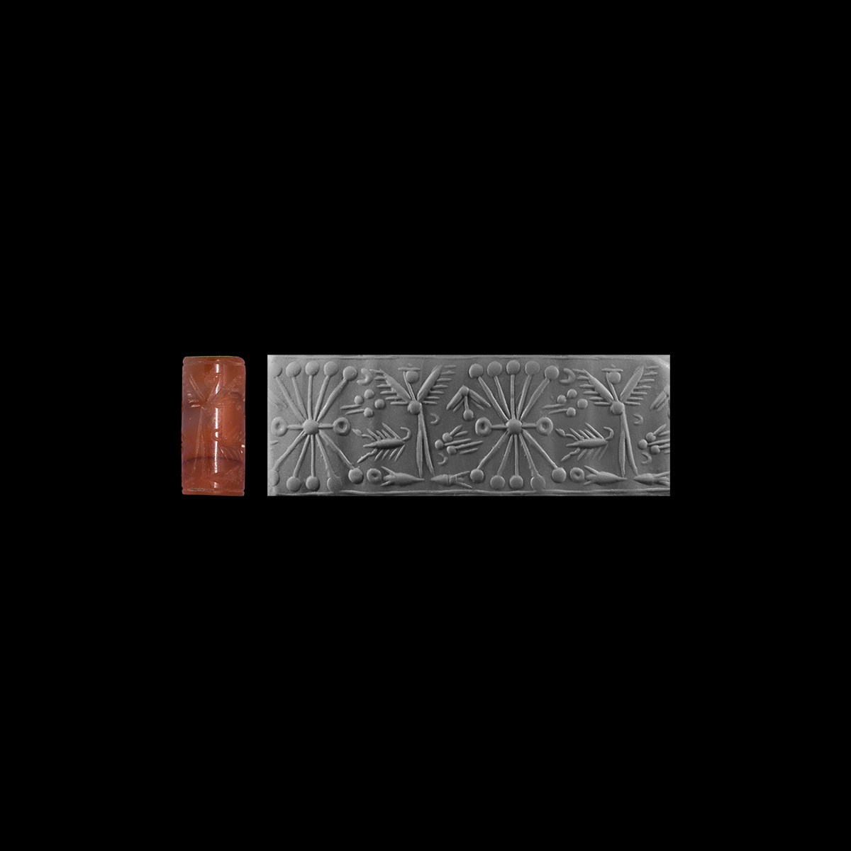 Western Asiatic Mitannian Elaborate Cylinder Seal with Winged Genius