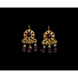 Roman Gold, Garnet and Pearl Earrings