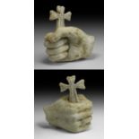 Roman Life-size Statue Hand Holding Cross and Wearing a Cross Pattée Ring