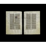 Medieval French Bible Manuscript Leaf with Illuminated Capital